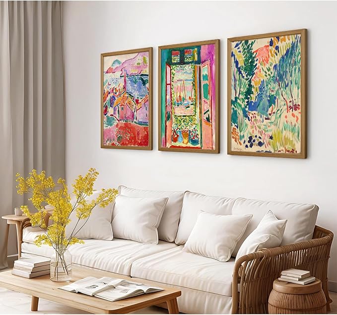 Henri Matisse Wall Art Prints Aesthetic Canvas Matisse Wall Decor Painting Colorful Matisse Wall Art Poster Boho Abstract Matisse Picture Artwork for Bedroom Living Room 16x24 Inch Framed Set of 3