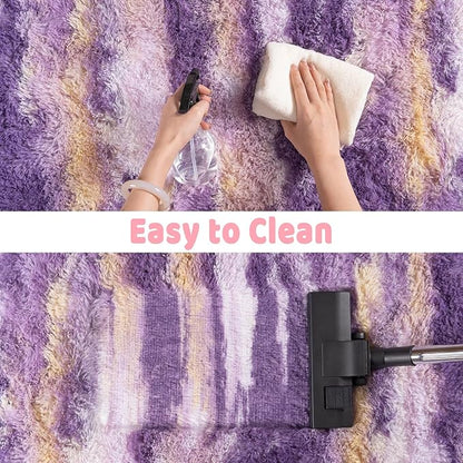 Shag Rugs for Living Room 8x10, Ultra Soft Abstract Purple Big Fuzzy Rugs for Bedroom, 8 x 10 Fluffy Shaggy Plush Carpet Girls Kids Room Dorm Upgrade Non-Slip