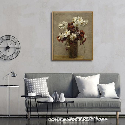Pyradecor Vintage Wall Art Retro Large Framed Living Room Decor Narcisses Flowers in Vase Canvas Prints Classical Floral Painting for Kitchen Farmhouse Office Decorations AH1111-5060NW