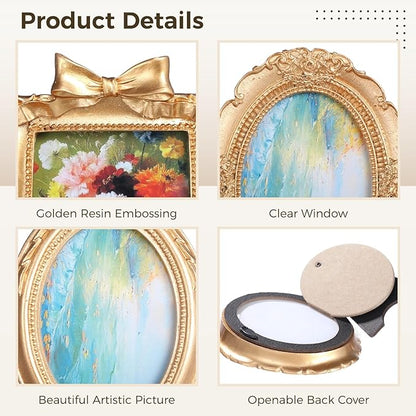 4 Styles Vintage Picture Frames, Small Golden Picture Frames, 4 Sizes Picture Frame 5.5''x4.6''/4.7''x4.7''/5.9''x7.7''/4.5''x5.4'',Collage Wall Mount & Tabletop Photo Display for Gallery Home Decor (Pack of 3)