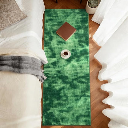 FinRèc 2x6 Washable Runner Rugs for Kitchen Hallway Bedroom, Low Pile Thin Ultra Soft Shag Rug, Non-Slip Carpet Indoor for Home Decor (Tie-dye Green)