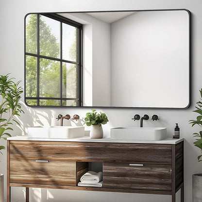 DESBING 30 x 50 Inch Bathroom Mirror, Matte Black Wall Mirror with Metal Frame, Decorative Rectangular Vanity Mirror for Bedroom Bathroom Living Room Entryway (Horizontal/Vertical)