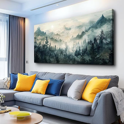 KELIYUAN Mountain View Canvas Wall Painting For Living Room Natural Landscape Painting Misty Forest Wall Decoration For Bedroom Home Decoration Modern Printed Artwork Can Be Hung Directly 20x40 In