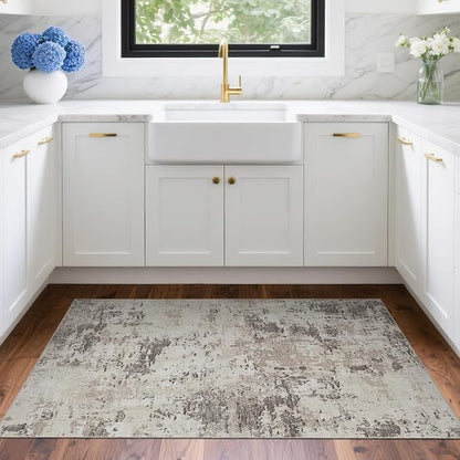 ROYHOME Modern Abstract 2x3 Area Rug Non Slip Non Shedding Low Pile Stain Resistant Rug for Entryway Kitchen Bedroom,Brown Grey