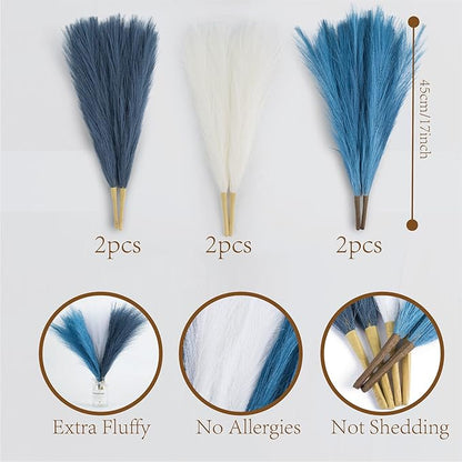 Faux Pampas Grass, 18"/45cm Artificial Pampas Grass Fluffy 6 Stem pompous Grass Flower Arrangement for Boho Home Wedding Decoration