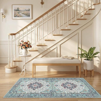 RELEANY Area Rugs 2'6"x5' Runner Rug Non Slip Washable for Kitchen Hallway Bedroom Beside Laundry Room Bathroom Rug, Floor Carpet, Green Navy Blue White Red Teal Colorful