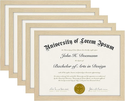 Americanflat 8.5x11 Diploma Frame with Polished Plexiglass - Set of 5 - Legacy Collection - Certificate Frame for Tabletop and Wall Display - Natural Oak