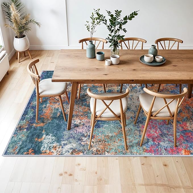 RUUGME 5X7 Area Rug Colorful - Modern Abstract Washable Area Rugs for Living Room Non-Slip Carpet for Bedroom Nursery Office - Soft Low Pile Stain Resistance Floor Mat for Home Decor (5x7 Colorful)