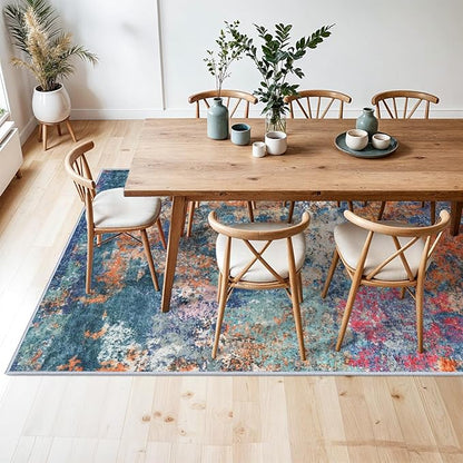 RUUGME 5X7 Area Rug Colorful - Modern Abstract Washable Area Rugs for Living Room Non-Slip Carpet for Bedroom Nursery Office - Soft Low Pile Stain Resistance Floor Mat for Home Decor (5x7 Colorful)