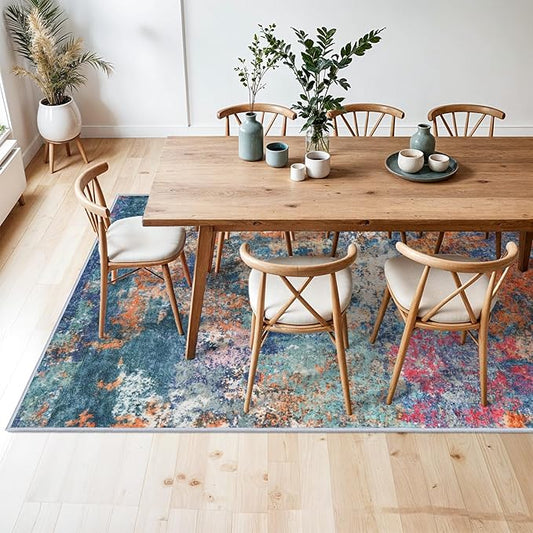 RUUGME 5X7 Area Rug Colorful - Modern Abstract Washable Area Rugs for Living Room Non-Slip Carpet for Bedroom Nursery Office - Soft Low Pile Stain Resistance Floor Mat for Home Decor (5x7 Colorful)