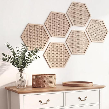 Ripeng 6 Pcs Honey Comb Decorations 11.8 Inch Hexagon Wall Decor Farmhouse Wood Earthy Hexagon Wall Panels Modern Hollow Carved Design Rustic Abstract Decor for Living Room Kitchen(Hollowed Style)