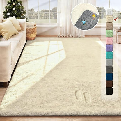 5x7 Area Rug for Living Room: Fluffy Shag Soft Washable Rugs Fuzzy Plush Indoor Carpet for Bedroom Nursery Playroom Dorm Kids Girls Boys Room (Cream White, 5'x7')