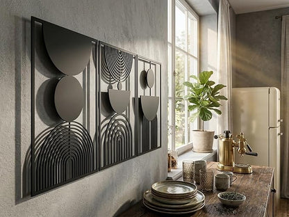 Vailla Boho Minimalist Wall Art, Set of 3 Wooden Wall Decoration, Mid-Century Modern Wall Decor, Large 3D Textured Sculptures, Bohemian Style - Ideal for Living Room, Bedroom, Bathroom