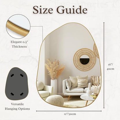 PERFNIQUE Irregular Wall Mirror Asymmetrical Mirror, 16''x12'' Gold Mirror for Bathroom Bedroom Living Room Entryway, Decorative Modern Wall Decor, Wall Mounted (Gold, 16''x12'')