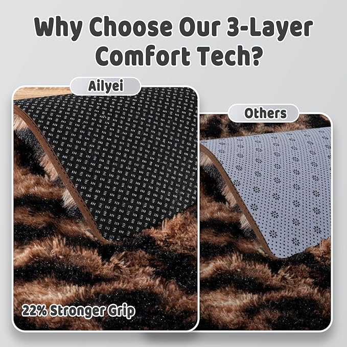 Shag Rugs for Living Room 5x7, Ultra Soft Tie-Dyed Brown Leopard Big Fuzzy Rugs for Bedroom, 5 x 7 Fluffy Shaggy Plush Cheetah Carpet Kids Room Dorm Upgrade Non-Slip