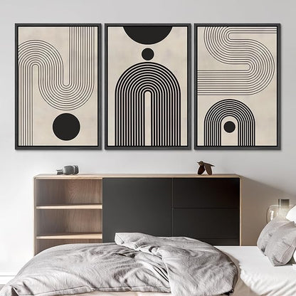 SIGNLEADER Framed Canvas Print Wall Art Set Duotone Geometric Black & White Polygons Abstract Modern Art Geometric Zen Mid-Century for Living Room, Bedroom, Office - 24"x36"x3 BLACK