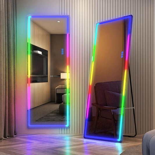 LVSOMT 63 X 22 Full Length Mirror with Lights, Large Wall Mirror Full Length, RGB Led Mirror Full Length with Remote Control, Full Body Mirror for Bedroom Living Room Cloakroom, Black