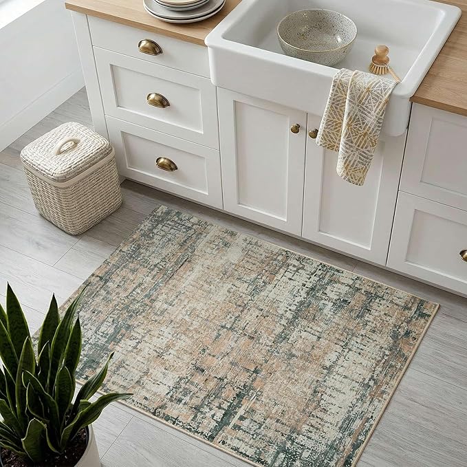 Rugxara 2x3 Entryway Rug,Door Mat Indoor Entrance, Washable Non Slip Kitchen Bathroom Rugs, Ultra-Thin Throw Small Rug for Front Door, Moss