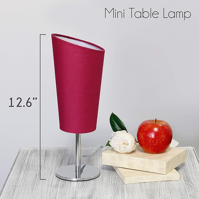 Simple Designs LT2061-PNK Mini Chrome Angled Fabric Shade Table Lamp, Pink