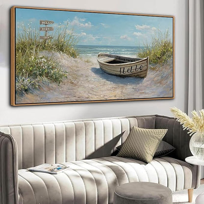 AJAZIKO Coastal Canvas Wall Art Paintings - Beach Wall Pictures for Living Room with and Ocean Themes - Boat Wall Decor and Ocean Wall Art for Home Artwork for Walls 24×48IN