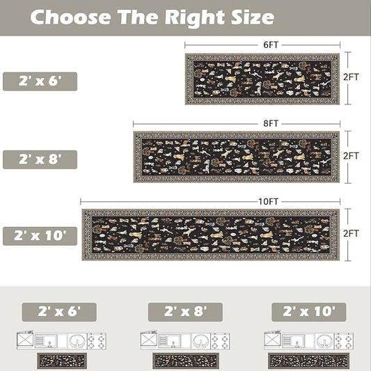 Floral Dog Hallway Runner Black Carpet Non-Slip, 2x10 Washable Rug Ultra-Thin Soft for Hallways, Kitchen Mat Stain Resistant for Entryway Bathroom