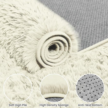 5x7 Area Rugs for Living Room Rug: Soft Fluffy Shag Cream White Rugs for Bedroom, Non-Slip Large Fuzzy Plush Rug Indoor Floor Carpet for Nursery Kids Boys Girl Room, Dorms, Playroom, Modern Home Decor