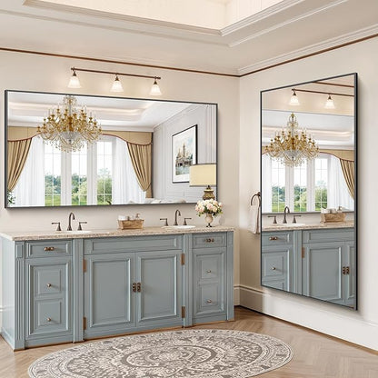 YIROMAN Bathroom Mirror 72"x36", Large Matte Black Bathroom Mirror for Over Sink with Aluminum Frame, Rectangular Vanity Mirror with Right Angle, Wall Mirror Hangs Horizontal or Vertical, Shatterproof