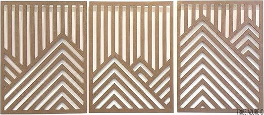 Tribe Azure Modern Mountain Geometric Wall Sculpture Abstract Wooden Wall Art Hanging Decor Panel Forest Large Living Room Office Bedroom