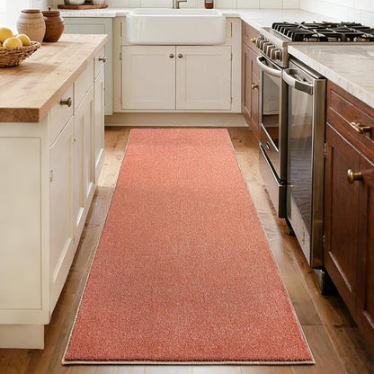 FinRèc 2x6 Washable Runner Rugs for Kitchen Hallway Bedroom, Low Pile Thin Rug Solid Color, Non-Slip Carpet Indoor for Home Decor (Orange/White)
