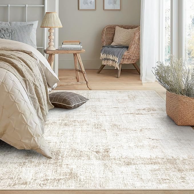 6x9 Area Rug for Living Room: Washable Abstract Soft Rugs Non Slip Modern Stain Resistant Low Pile Carpet for Dining Room Bedroom Nursery Office (Beige, 6'x9')