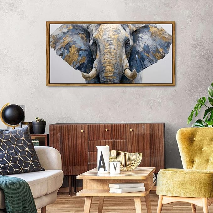 Abstract Gold Elephant Wall Art Framed Canvas Prints Bedroom Picture Above Kids Room Decor Wild Animal Painting African Animals Poster Modern Artwork for Office Living Room Home Decoration 24x48