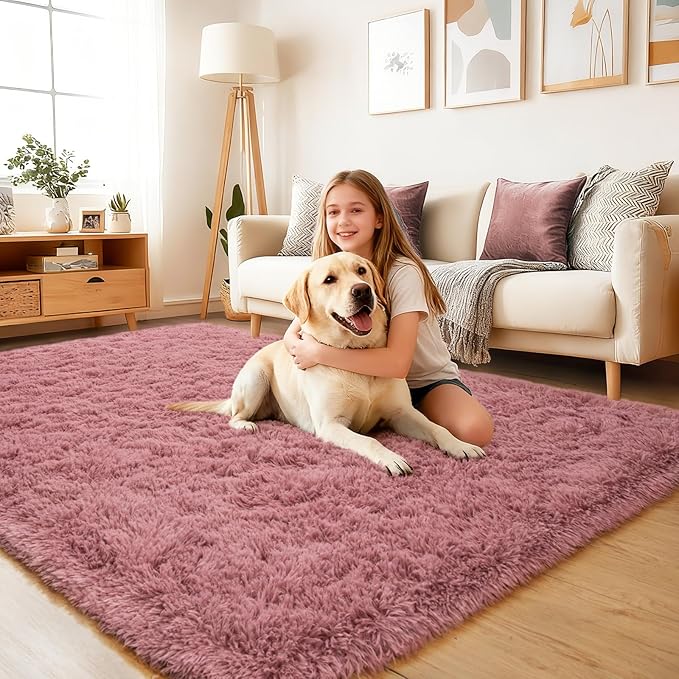 Rug for Living Room Bedroom, 5x7 Area Rugs for Living Room, Ultra Soft Modern Shaggy Carpets Fuzzy Rug for Boys Girls Dorm Nursery Home Decor Aesthetic, Upgrade Non-Slip Durable, Pink