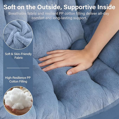MBOOYOME Lazy Chair with Folding Ottoman, Modern Accent Armchair with Armrests and a Side Pocket & Foldable Footstool, Reading Chair for Living Room, Bedroom & Dorm, Plush Light Blue