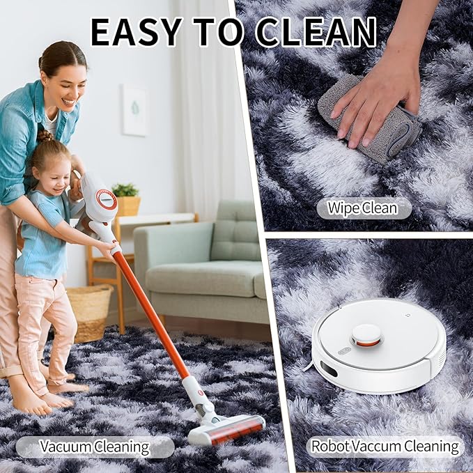 8x10 Area Rugs for Living Room Bedroom, Ultra Soft Fluffy Black and White Large Rug Carpet for Bedroom, Upgrade Non-Slip Fuzzy Shag Plush Rugs for Nursery Boys Girls Kids Room Modern Indoor Home Decor