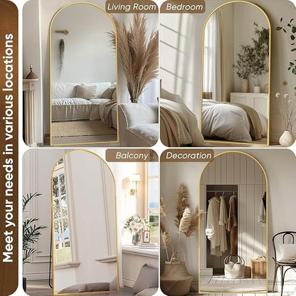 Antok Arched Full Length Mirror, 71"x32" Gold Metal Frame Floor Mirror for Bedroom Living Room, Freestanding/Wall Mount/Leaning