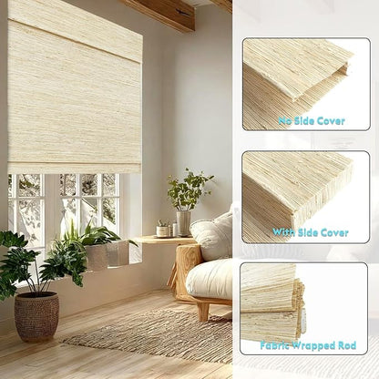 Motorized Bamboo Roman Shades, Motorized Blinds with Remote Compatible with Homekit, Alexa GoogleHome, Smart Wood Woven Shades for Indoor Windows, Customize, Desert Haze