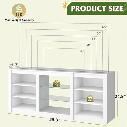 WLIVE Modern TV Stand for 65 Inch TV, Entertainment Center with Adjustable Open Shelves & RGB LED Lights, Sturdy Media Console for Living Room, Bedroom,Gaming (White)