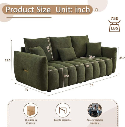 Antetek 78" Modern Sofa Couch, Comfy Deep Seat Teddy Cloud Sofa, Upholstered 3-Seater Boucle Couch, Oversized Loveseat for Living Room, Bedroom, Office, Apartment, Green