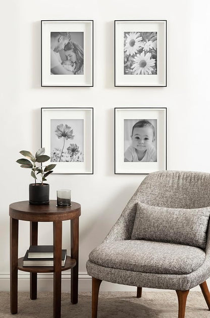 Kate and Laurel Gibson Modern Wall Picture Frame Set of 4; 11x14 matted to 8x10; Black and White; Four-Piece Frame Set for Use as Gallery Wall Frame Set in Living Room Wall Décor