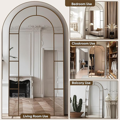 Antok 78" x 38" Full Length Mirror, Floor Mirror Arched Window Decorative Mirror, Metal Framed Decor Farmhouse Floor Mirrors Art Pane Mirrors Wall Decor for Bedroom, Living Room, Entryway Bronze