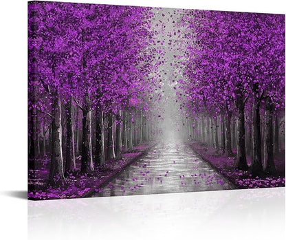 NutArtPic Purple Tree Canvas Wall Art Purple Forest Painting Fantasy Tree Artwork Nature Pictures Prints Framed For Living Room Bedroom Wall Decor 24''x36''