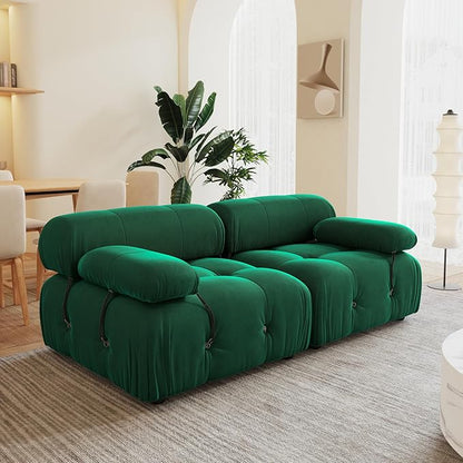 69'' Modular Green Sectional Sofa, Modern Luxury Velvet Loveseat Sofa, Minimalist Bubble Couch, Deep Seat Cloud Sectional Couches for Living Room, Apartment (2 Seats, Green)
