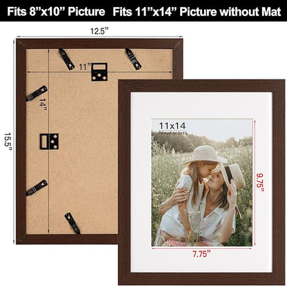 Momentworth 11x14 Picture Frame with Mat for 8x10 Set of 4, Walnut Wood Grain 11 x 14 Dark Brown Gallery Wall Picture Frames for Wall Mounting(4 Pack, Walnut)