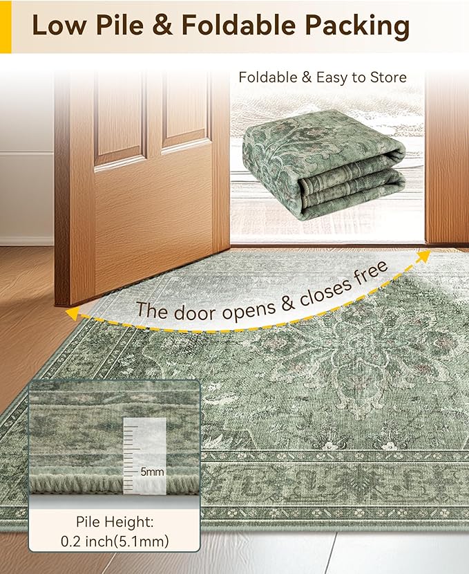RELEANY Area Rugs 2'6"x5' Runner Rug Non Slip Washable for Kitchen Hallway Bedroom Beside Laundry Room Bathroom Rug, Floor Carpet, Dark Green Gray