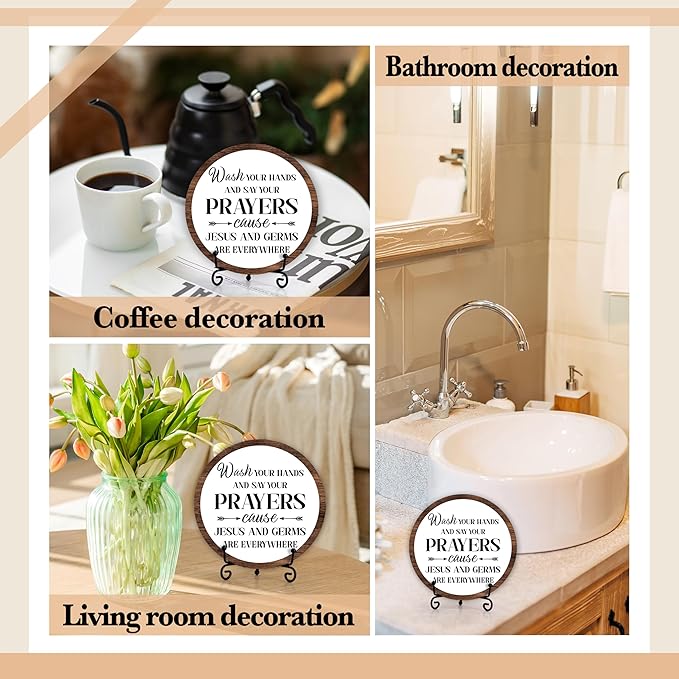 Funny Bathroom Decor, Wash Your Hands Sign, Modern Farmhouse Bathroom Decor, Hand Washing Signs For Home, Restroom Decor Plaque With Stand, Half Bath Decor, Farmhouse Rustic Bathroom Decor-40