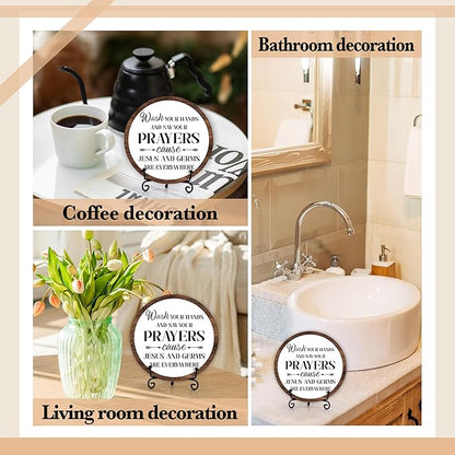 Funny Bathroom Decor, Wash Your Hands Sign, Modern Farmhouse Bathroom Decor, Hand Washing Signs For Home, Restroom Decor Plaque With Stand, Half Bath Decor, Farmhouse Rustic Bathroom Decor-40