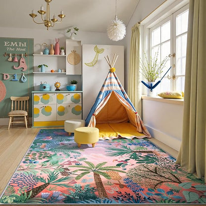 LIVEBOX Jungle Rugs 5x7 Kids Rugs for Bedroom Girls, Soft Lavender Rug for Nursery Baby Room, Non-Slip Girls Bedroom Rug, Machine Washable Purple Modern Dining Room Floor Carpet