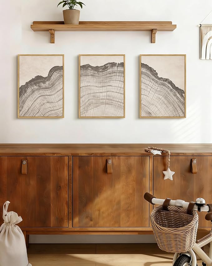 Drsoum Vintage Tree Rings Wood Wall Art Framed Retro Wood Stump Prints Modern Nature Rustic Artwork Bedroom Living Room Ready to Hang 11x14in Natural Framed