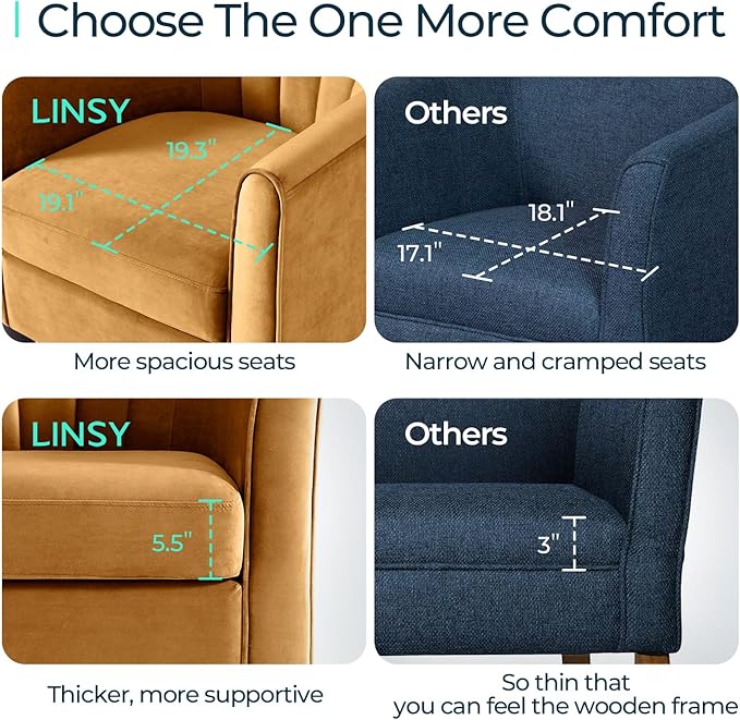 LINSY Accent Chair Set of 2, Velvet Barrel Chair with Ottoman, Modern Comfy Small Armchair for Small Spaces Reading Room Living Room Bedroom Kids Room Office, Yellow