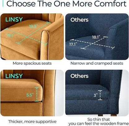 LINSY Accent Chair Set of 2, Velvet Barrel Chair with Ottoman, Modern Comfy Small Armchair for Small Spaces Reading Room Living Room Bedroom Kids Room Office, Yellow
